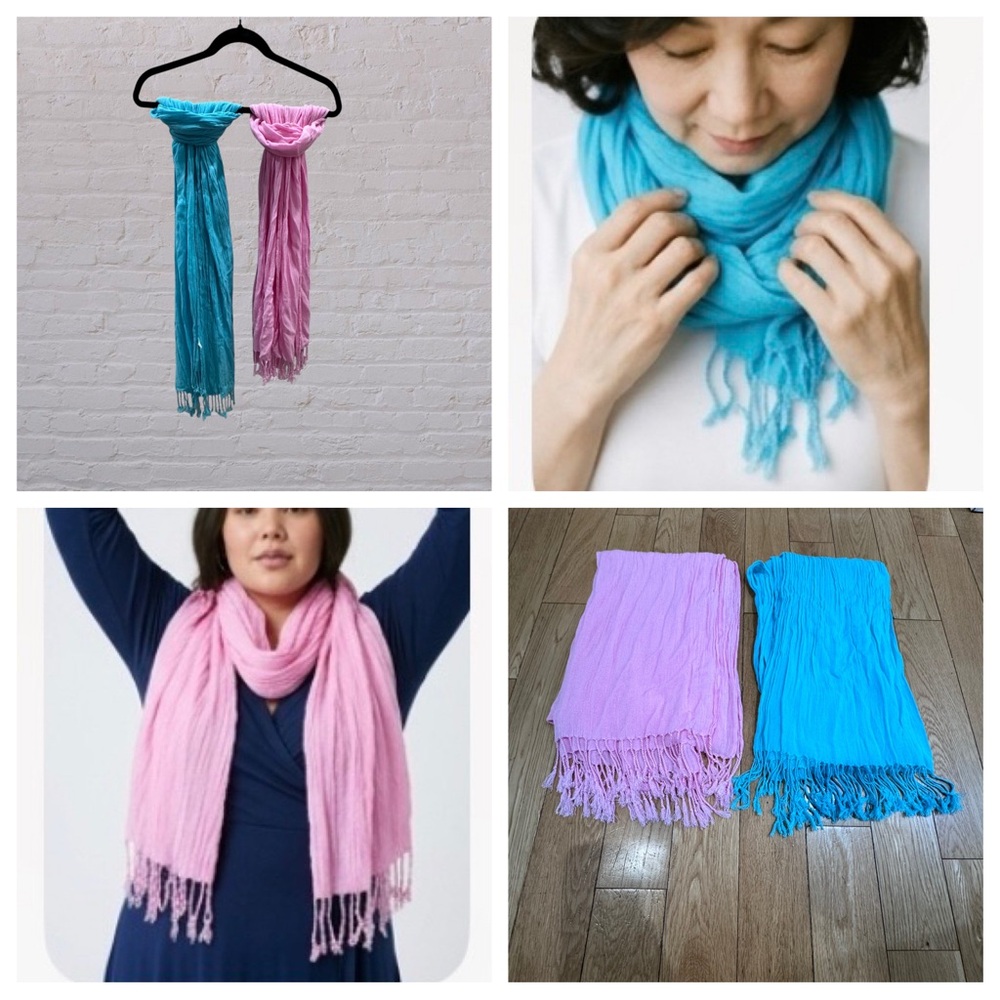 2 Scarves- 🧣 Soft Lightweight Pink and Turquoise Scarf Set - Women Accessories